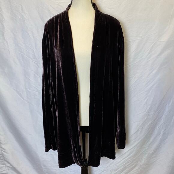 Velvet Open Front Blazer Cardigan Coverup Jacket Size Large Purple Brown Velour - Picture 1 of 7